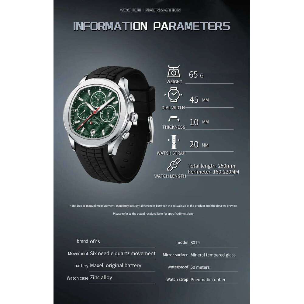 OFNS 8019 Top Calendar High Quality Waterproof Chronograph, Silicone Men's Quartz Watch, Casual Clock