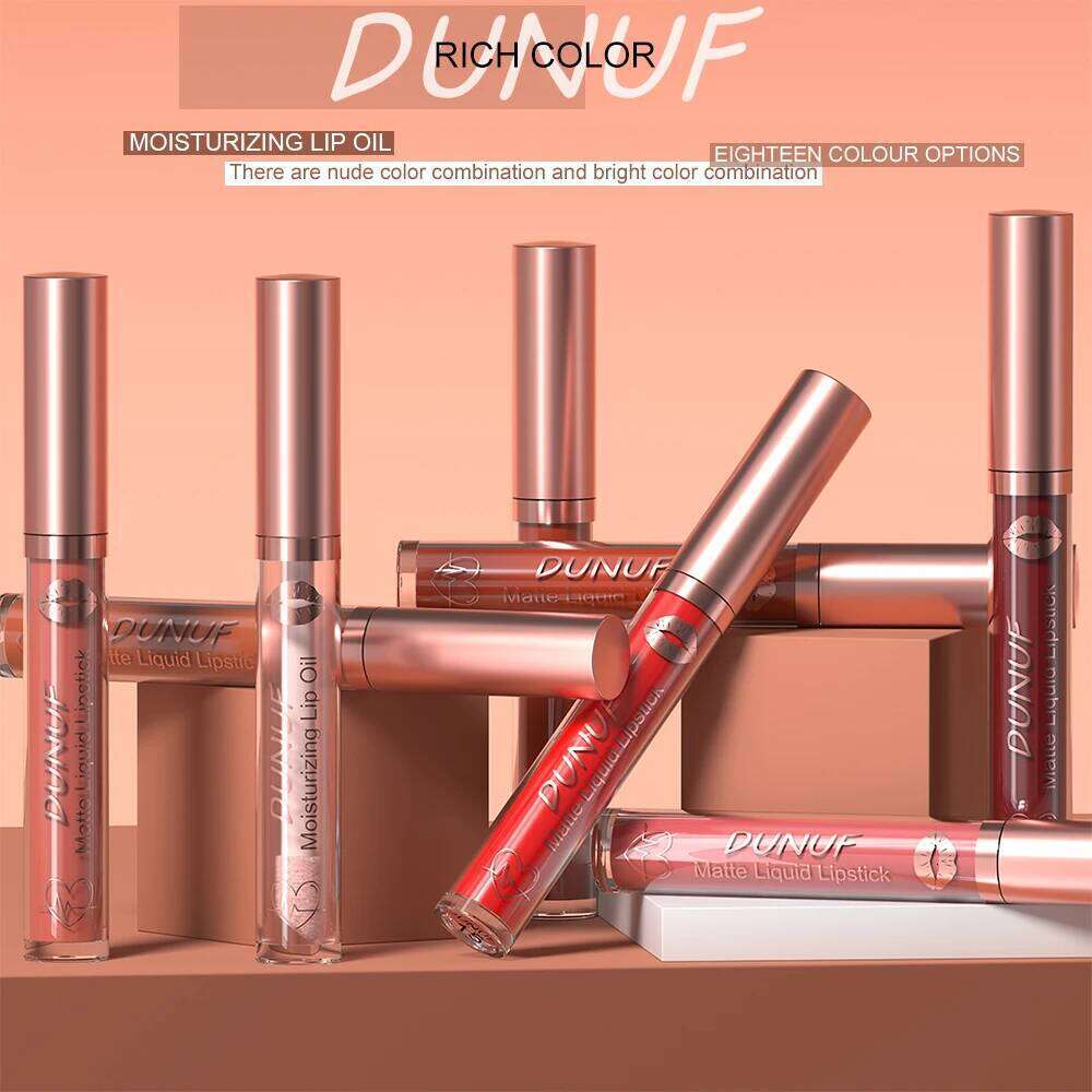 DUNUF Gloss And Lip Oil Set 2-Piece Long-Lasting Waterproof Matte Moisturizing Non-Fading Lipstick Collection W260311