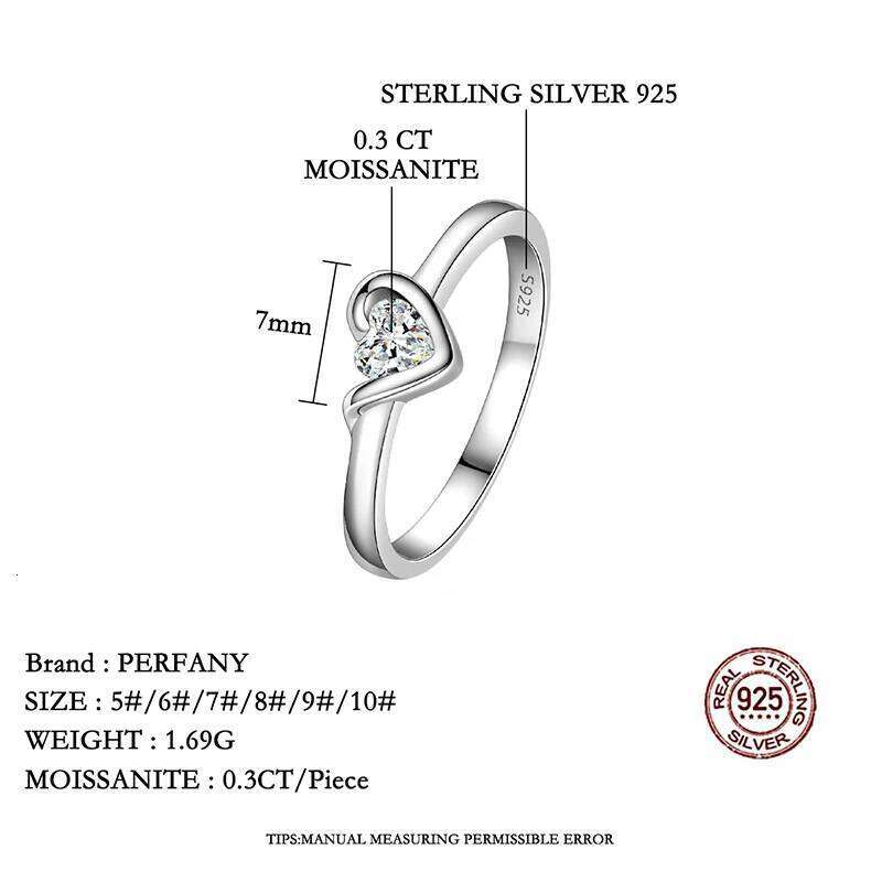 PERFANY 0.3CT Heart Cut Moissanite Ring for Women S925 Pure Silver Plated 18K Rose Gold laboratory diamond wedding jewelry H260312