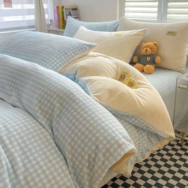 2025 new winter milk four-piece set thickened coral fleece bed sheet quilt cover three-piece bedding H260312