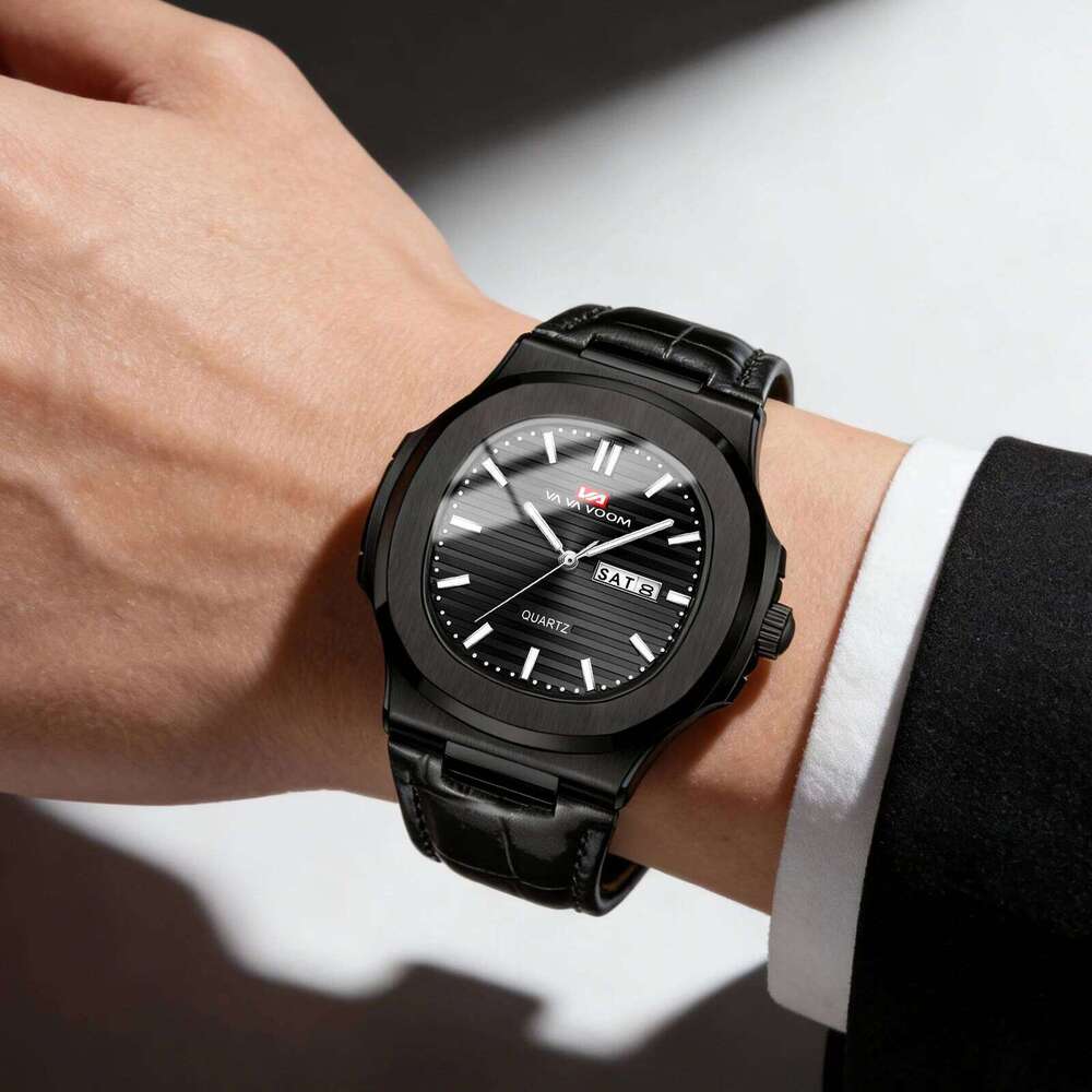 Luxury Men Quartz 40mm Black Leather Sports Clock Business Work Travel Leisure Military Waterproof 3Bar Couple Wrist Watch