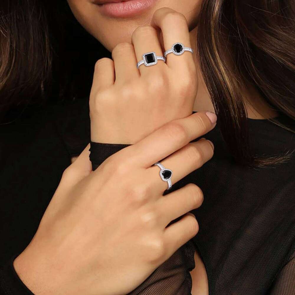 U7 925 Sterling Silver Wedding Rings Woman Size 5 -12 Black White Crystal CZ Anniversary Dainty Jewelry Gift for Wife H260312