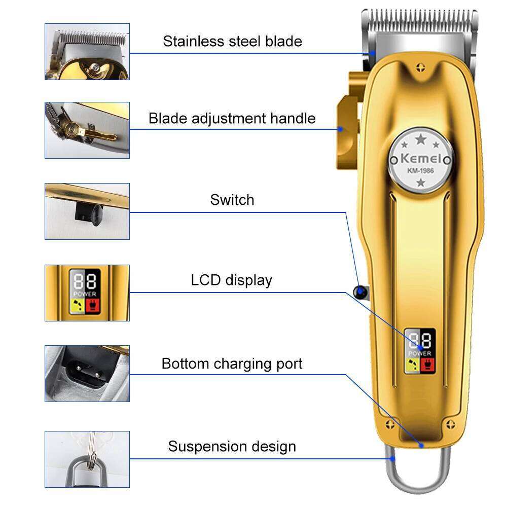 Kemei KM-1986PG Rechargeable Trimmer For Barber Men Electric Beard Shaver Clipper Professional Hair Cutting Machine C260312
