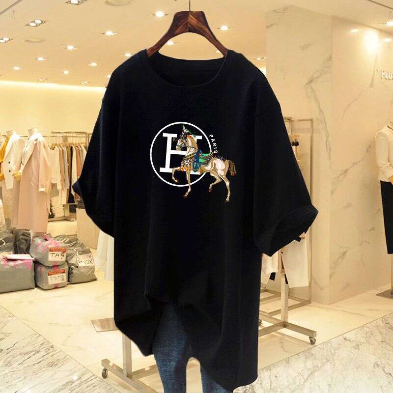 Pure Cotton Pink Letter Print Short-Sleeve T-Shirt For Women, Loose And Long Style Spring-Summer New European Style Oversized Trendy Top Ins Asia Size