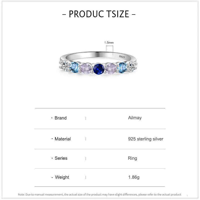 Ailmay Solid 925 Sterling Silver Sparkling Multicolour Crystal Finger Ring For Women Grils Party Fashion Stackable Fine Jewelry H260312