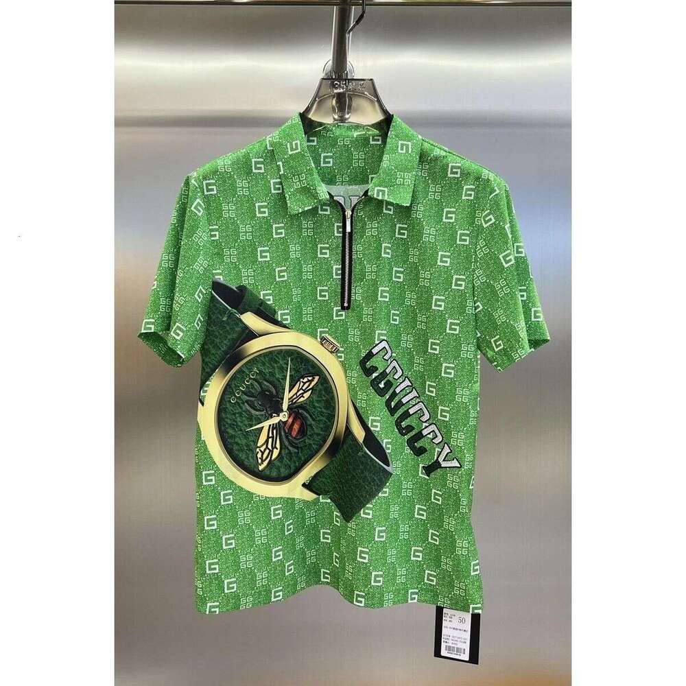 European-Style Personalized Zipper Collar Short-Sleeve T-Shirt For Men, 2022 Summer New Model With Watch Print, Stylish And Versatile Half-Sleeve Tee 