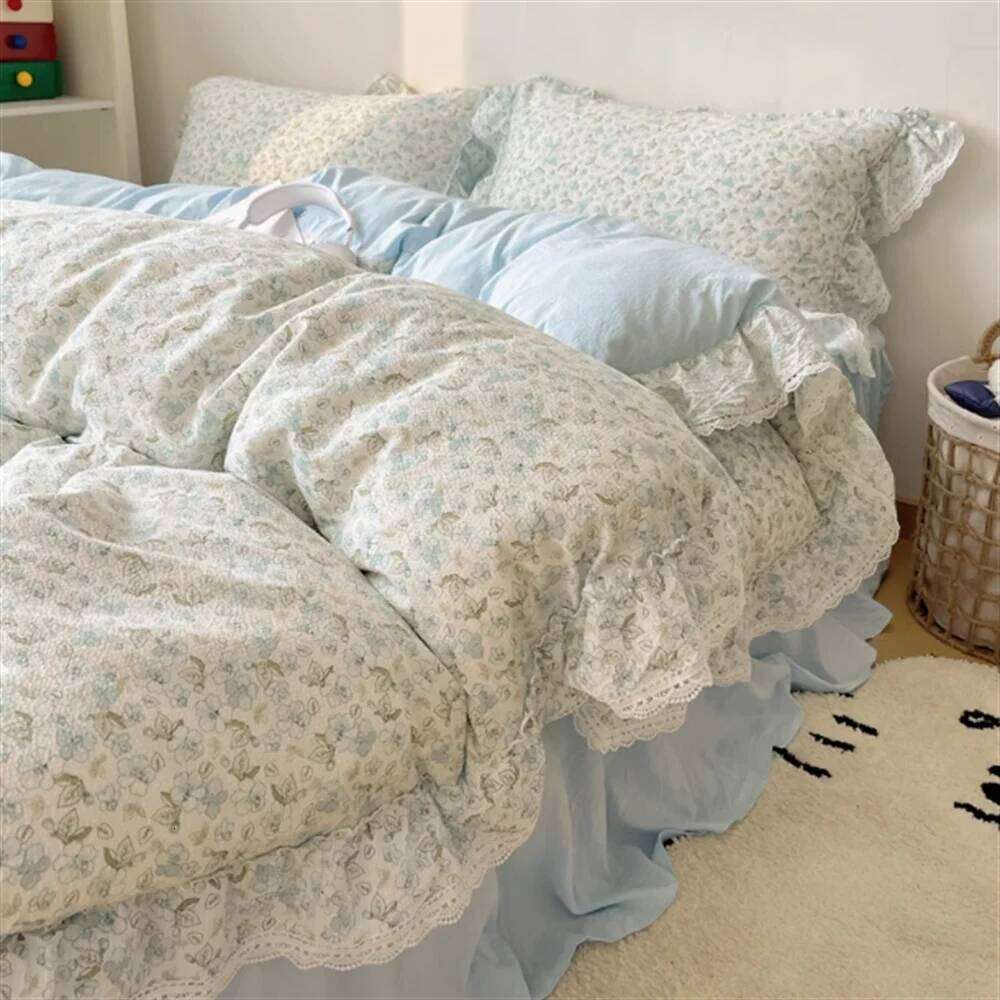 Cream Feng Shui Wash Lace Set Four Piece Princess Style Retro Quilt Cover Bed Sheet Non All Cotton Bedding H260312