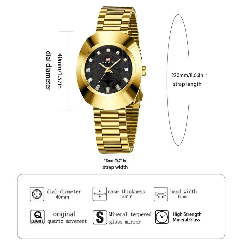 Top Fashion Stainless Steel Business Luxury Quartz Movement 40mm Elliptical Black Clock VA VOOM Brand Watch for Men