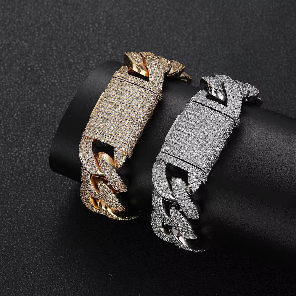 Mens 20mm S925 Silver Moissanite Bubble Cuban Chain Hip Hop Bracelet Personalized Cross-Border Jewelry