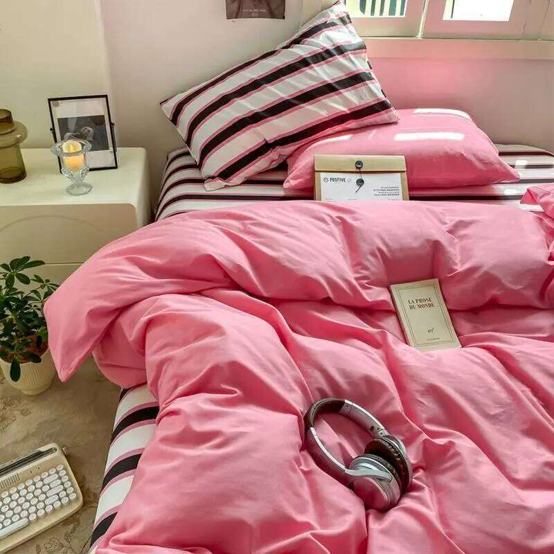 Cream Style Ultra-soft Duvet Washed Four-piece Bedding Pure Cotton Quilt Cover Bed Sheet Three-piece Set H260312