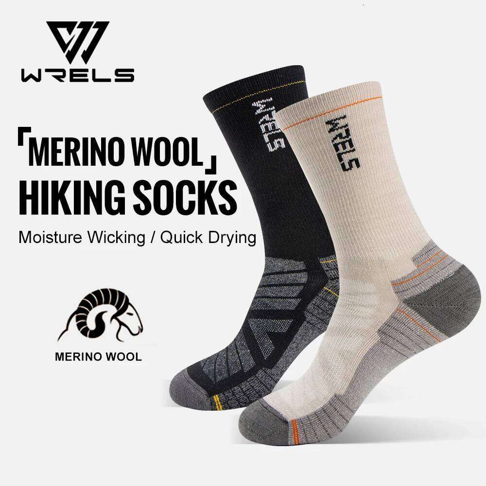 WRELS Merino Wool Hiking Running Soft Lightweight Shock Absorption Damping Mid-Calf Breathable Ankle Cycling Socks Z260312