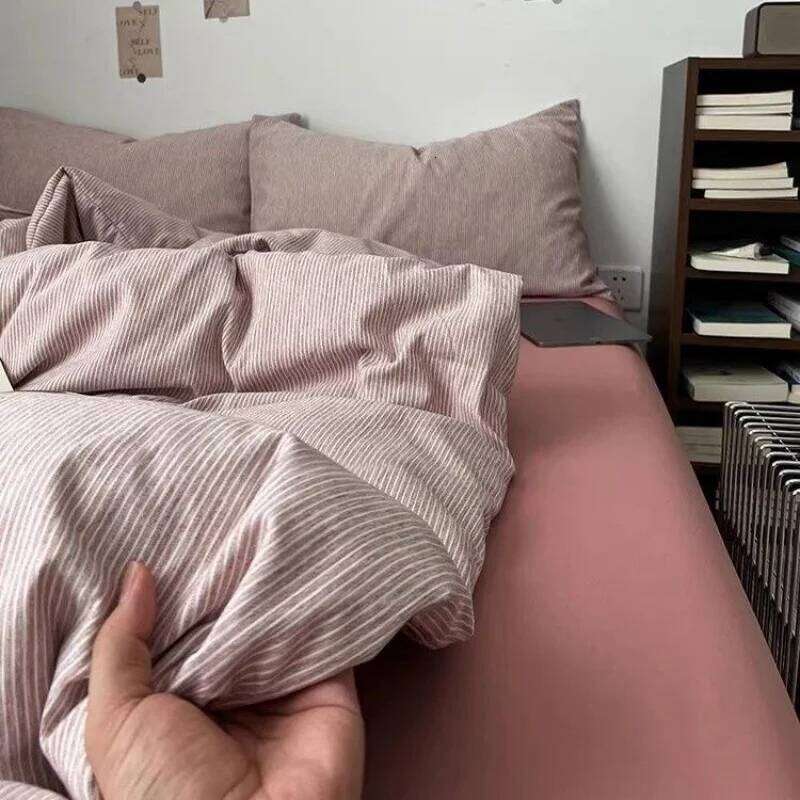 Ins Nordic Bedding Plaid Striped Duvet Cover Soft Flat Sheets Set 2 Pillowcases Single Twin Full Queen Size Simple Style H260312