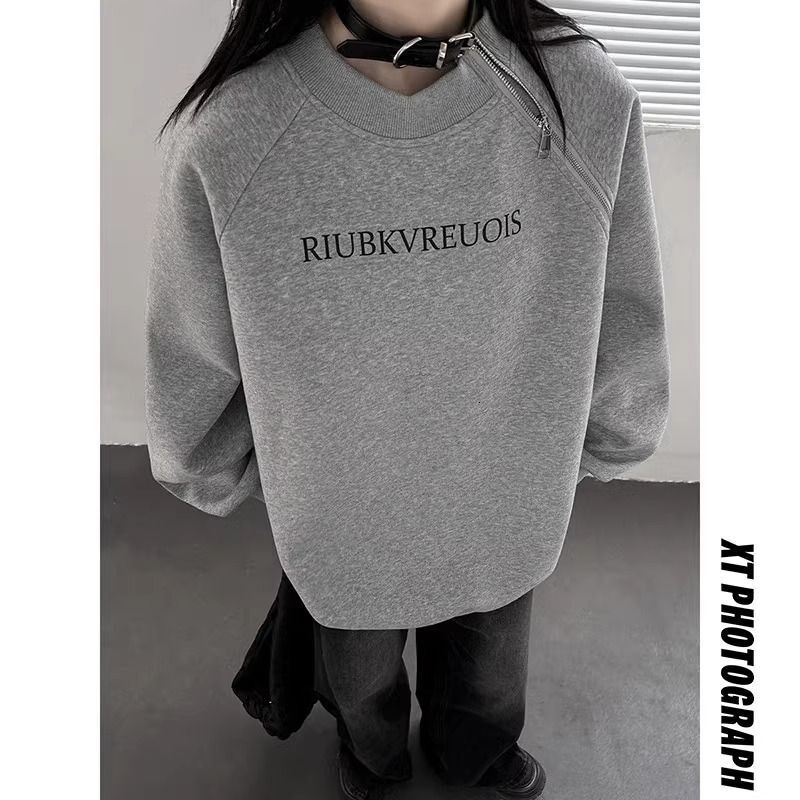 Oversize Designer Hoodie Sweatshirt For Men Autumn Off-shoulder Zipper Design Crew Neck Top High-end Cool Long Sleeve