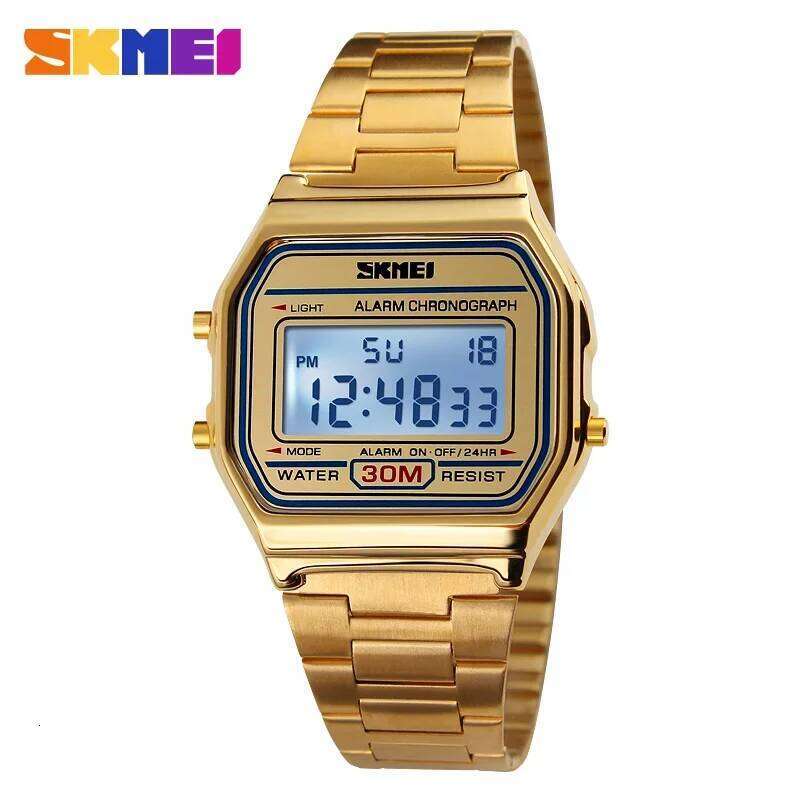 SKMEI 1123 Luxury Retro Digital Sports Watch for Men Stainless Waterproof Mens Wristwatches Steel Clock 1328 Reloj Hombre