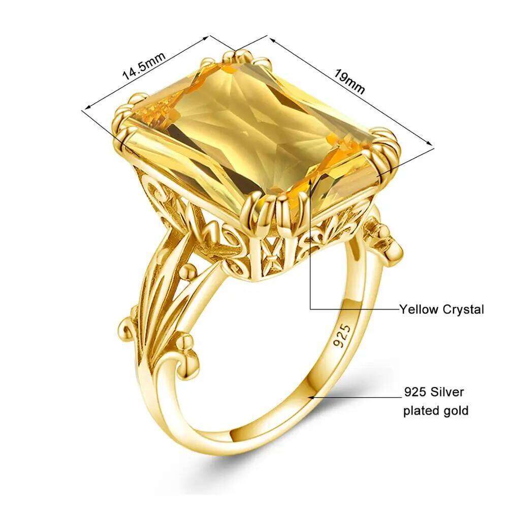 Luxury Shiny 13*18mm Big Rectangle Citrine Ring For Women With Stone Solid 925 Sterling Silver Female jewelry Trend Delicate Hot H260312