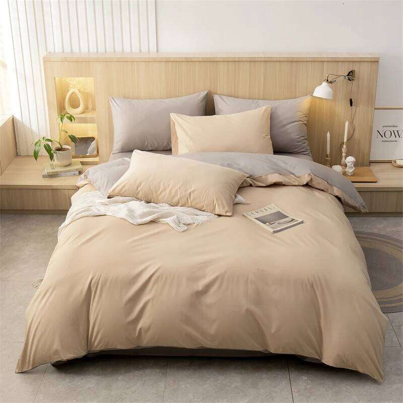 100% Cotton Simple Plain Bedding Set 3Pcs, 1 Duvet Cover with Zipper, Pillow Cases,Easy Care,1 and 2 People Bed Sizes H260312