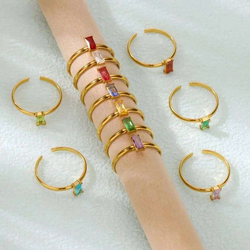 Zircon Rings For Women Gold Color Stainless Steel Birthstone Opening Ring Minimalist Christmas Birthday Jewelry Gift H260312