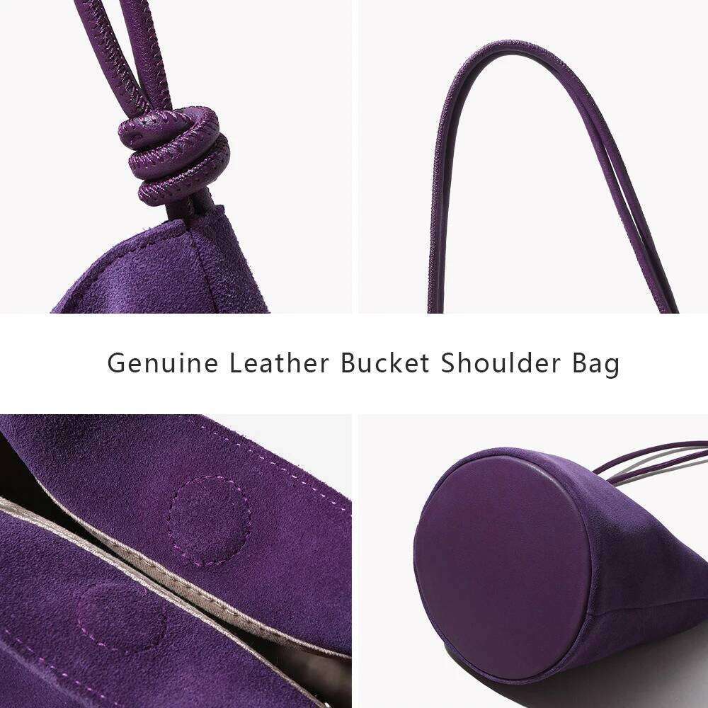 Genuine Leather Bucket Shoulder Bags For Women Soft Suede Tote Purse Handbags Ladies Commuter Satchels WONST