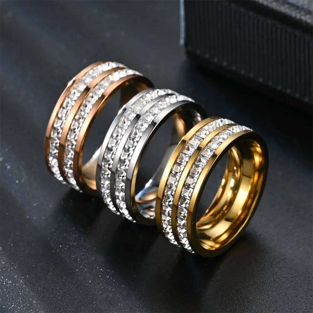 4mm/8mm Stainless Steel r Couples's Men Women CZ Cubic Zircon Rings Rose Gold Color Fashion Jewelry Size 4 5 6 7 8 9 10 11 H260312
