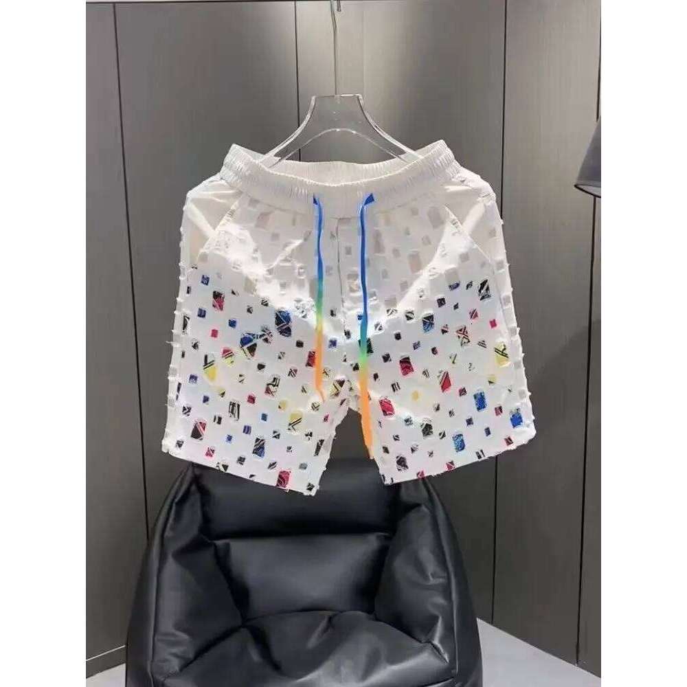 Summer Loose Couple Popular Versatile Straight Men's Flower Oil Painting Beach Hawaiian Casual Silk Shorts