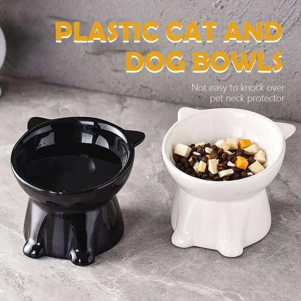 Black/White Large Capacity Food Bowl, Slanted Design with Non-Slip Base for Cats and Dogs Universal Pet Bowl 26Y0312