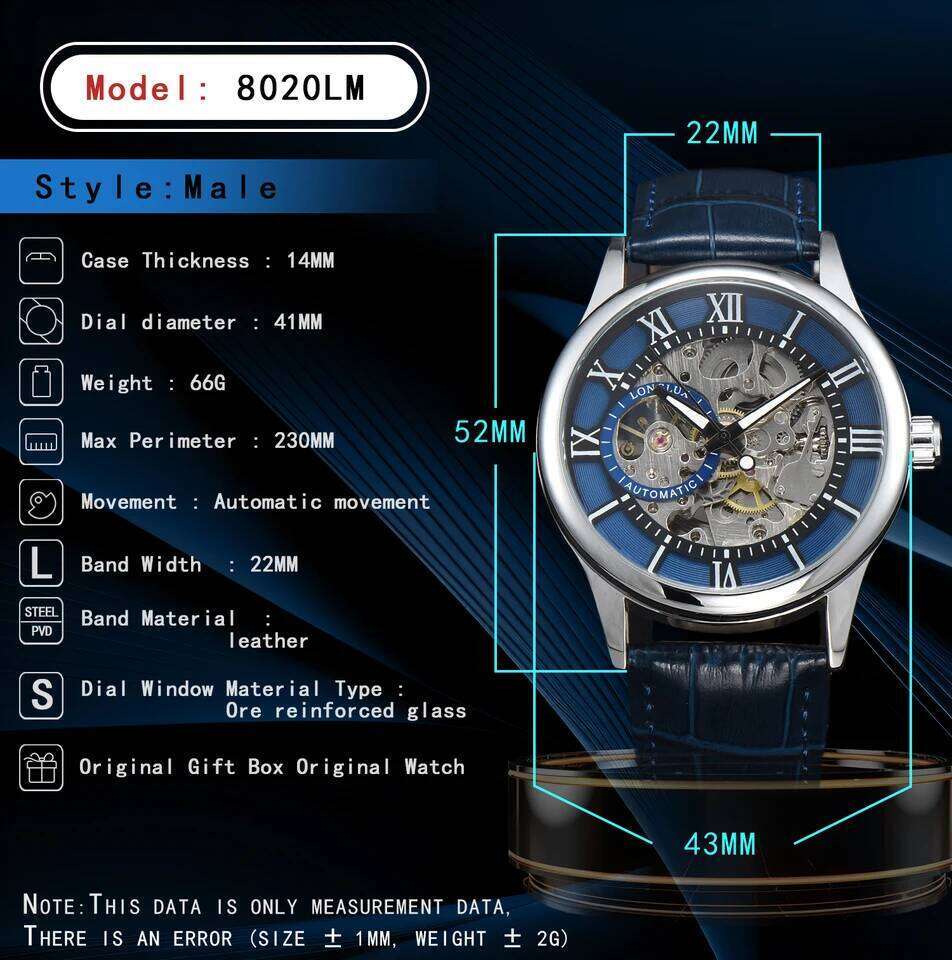 LONGLUX automatic rome wholesale mechanical wristwatches waterproof hollow leather mens watch men gift