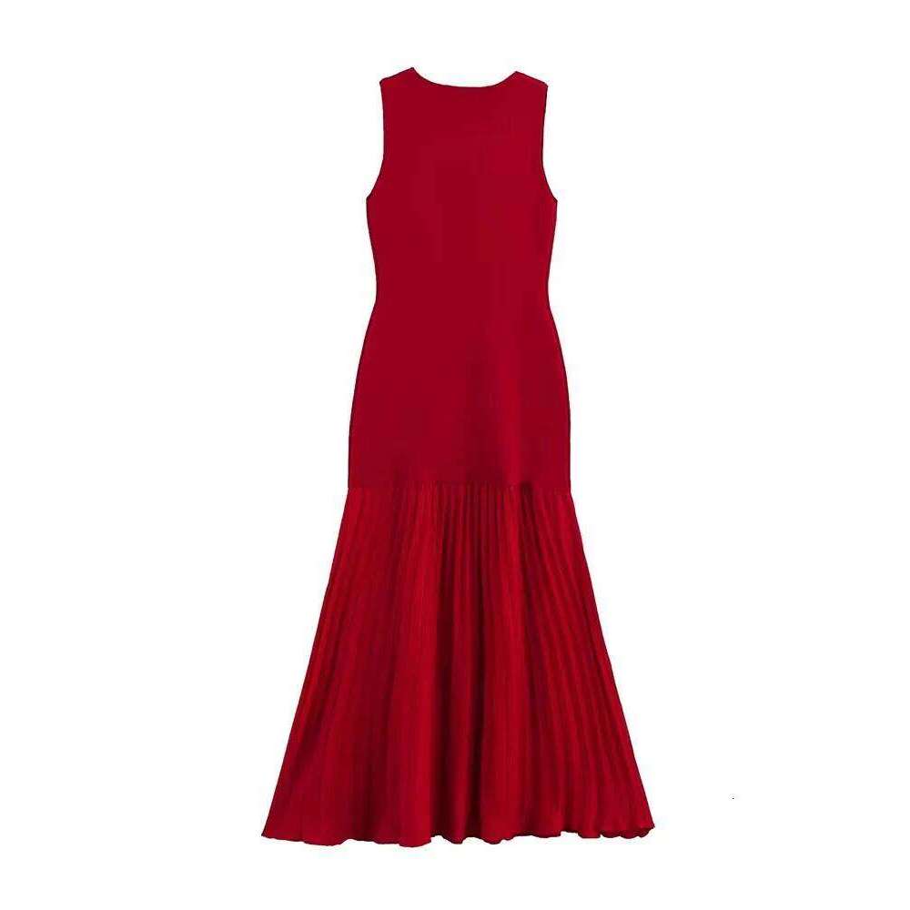 Spring Summer New Women's Dress Pleated Patchwork Simple Temperament Knitted Sleeveless Long Dresses for Women 2025 C260311