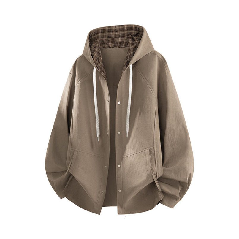 ChaoWai Spring New Japanese Style Trendy Brand Solid Color Pocket Hooded Shirt Retro Couple Casual Loose Jacket