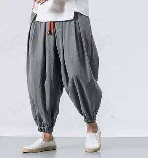 Japanese Loose Men's Cotton Pants Male Summer New Breathable Solid Color Linen Trousers Fitness Streetwear Plus Size M-4XL