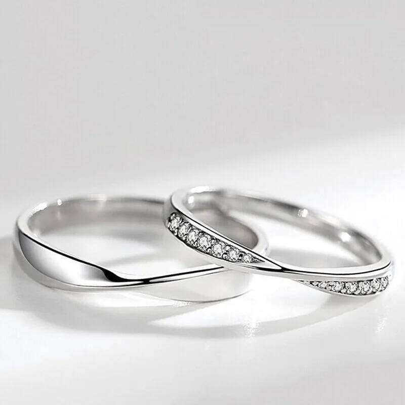 Fashion Simple Opening crystal Minimalist Silver Color Zircon Adjustable Ring For Men Women Couple Engagement Jewelry W260311