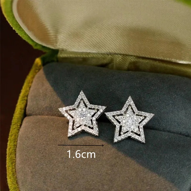 Trend Silver Color Star Crystal Stud Earrings for Women Exquisite Geometry Ear Jewelry Accessory Wholesale Girl Gift 260309