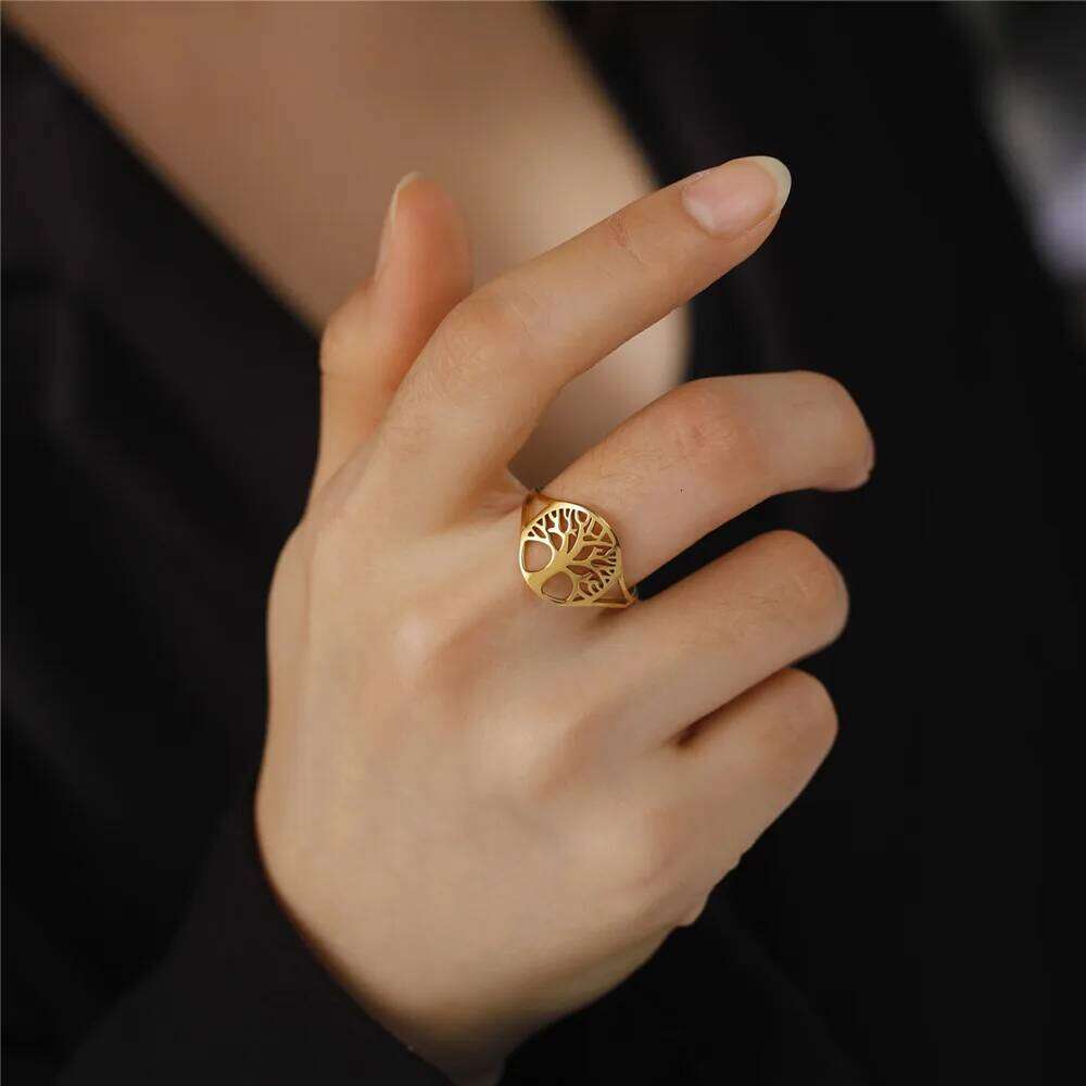 Skyrim Tree of Life Adjustable Ring Viking Stainless Steel Gold Color Finger Rings Jewelry Anniversary Gifts for Women Girl 2022 H260312