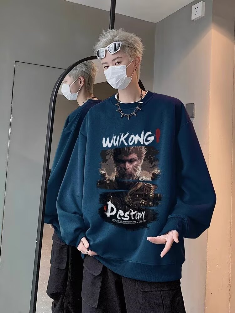 New Autumn Model Black Myth: Designer Hoodie Wukong Printed Crew Neck Sweatshirt For Men Style Burgundy Heavy Long-sleeve Base Shirt