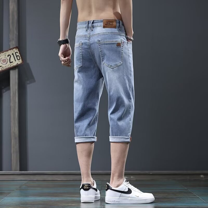 Trendy Black Pants Mid-length Designer Pants Pants Trendy Brand Men's Versatile Cropped Pants Summer Thin Loose Straight Denim Shorts