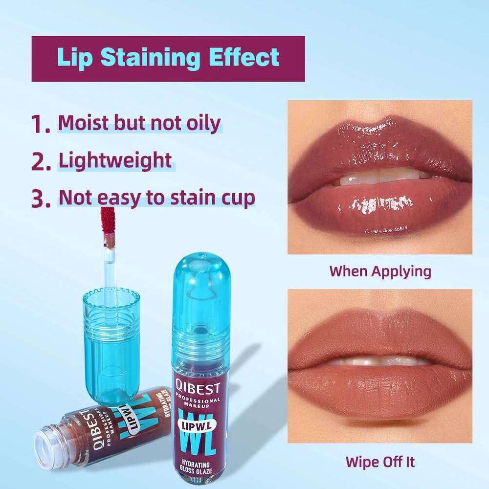QIBEST Hydrating Crystal Easy to Fade Mirror Water Glazed Glaze Long Lasting Moisturizing Gloss Lip Tint Cosmetics W260311