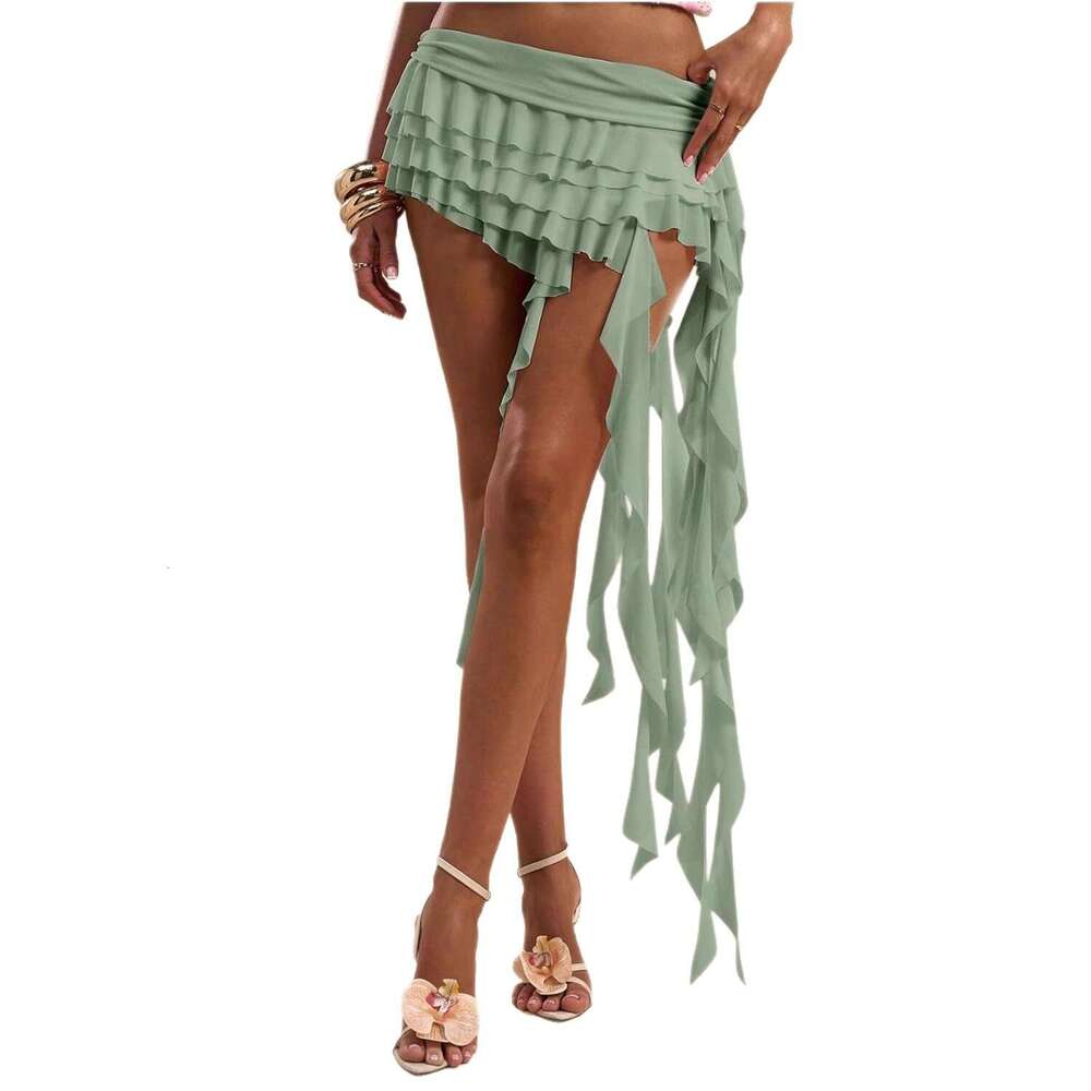 Cross-border foreign trade women's new mesh irregular pleated layered Y2k patchwork mini skirt custom-made