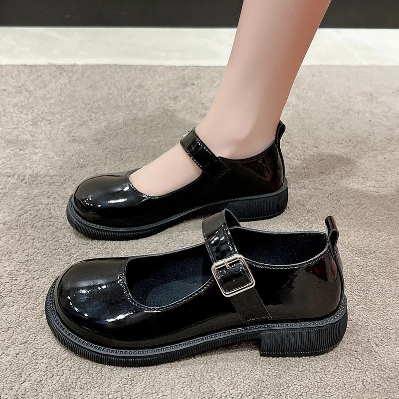 Womens SpringSummerAutumn British Academy Style Low Heel Round Toe Mary Jane Single Shoes with Small Leather Shoes 260227