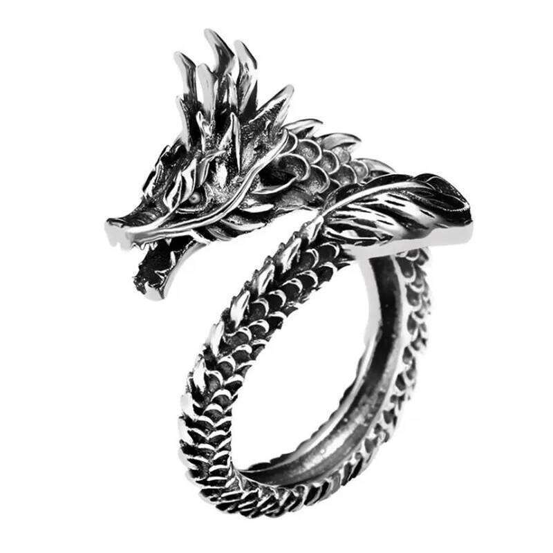 New Retro Thai Jewelry Domineering Dragon 925 Sterling Silver Personality Zodiac Creative Popular Opening Rings R239 H260312