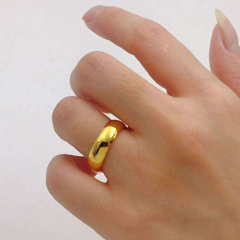 Baifu s Pure Plated Real 18k Yellow Gold 999 24k En Faced Men and Women's Wedding Couples; Ring for a Long Time Never Fade Jewel H260312
