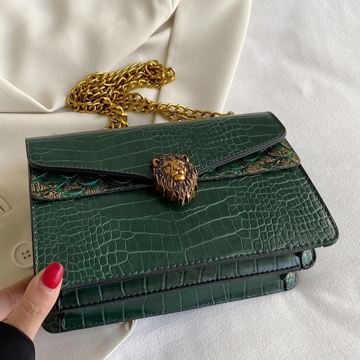 fashion retro simple chain underarm bag pattern square highvalue trendy shoulder 260227