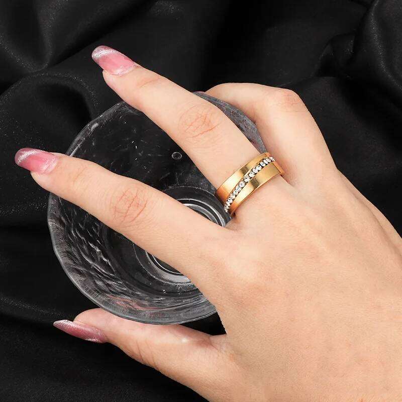 Wholesale Two Color Plated 316L Stainless Steel .1CT Channel-Set Crystal Ring for women or Men H260312
