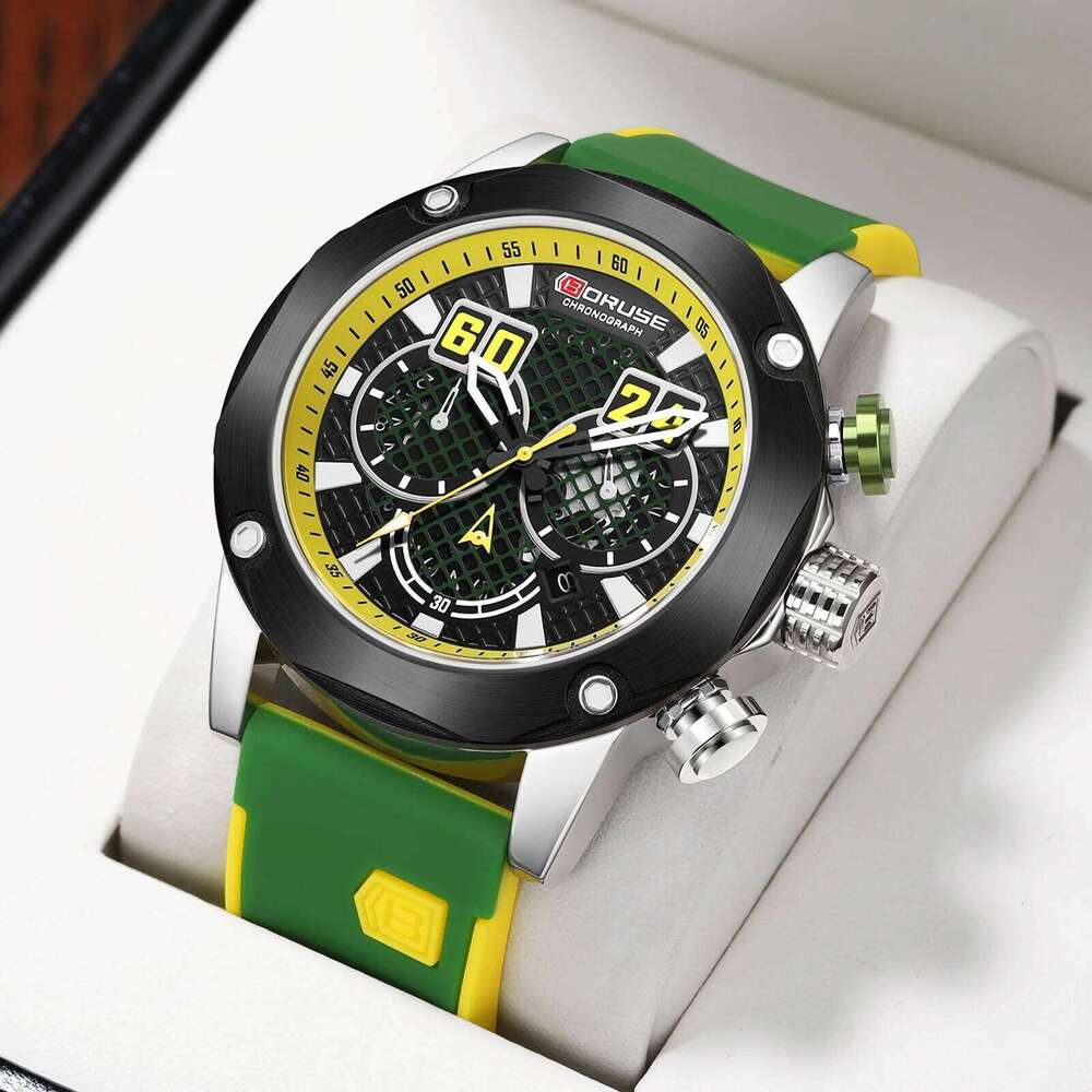 4 PCS SET BORUSE Fashion and Triangle Spearhead Necklace Set, Men's Quartz Waterproof Watch, Luxury Silicone Watch
