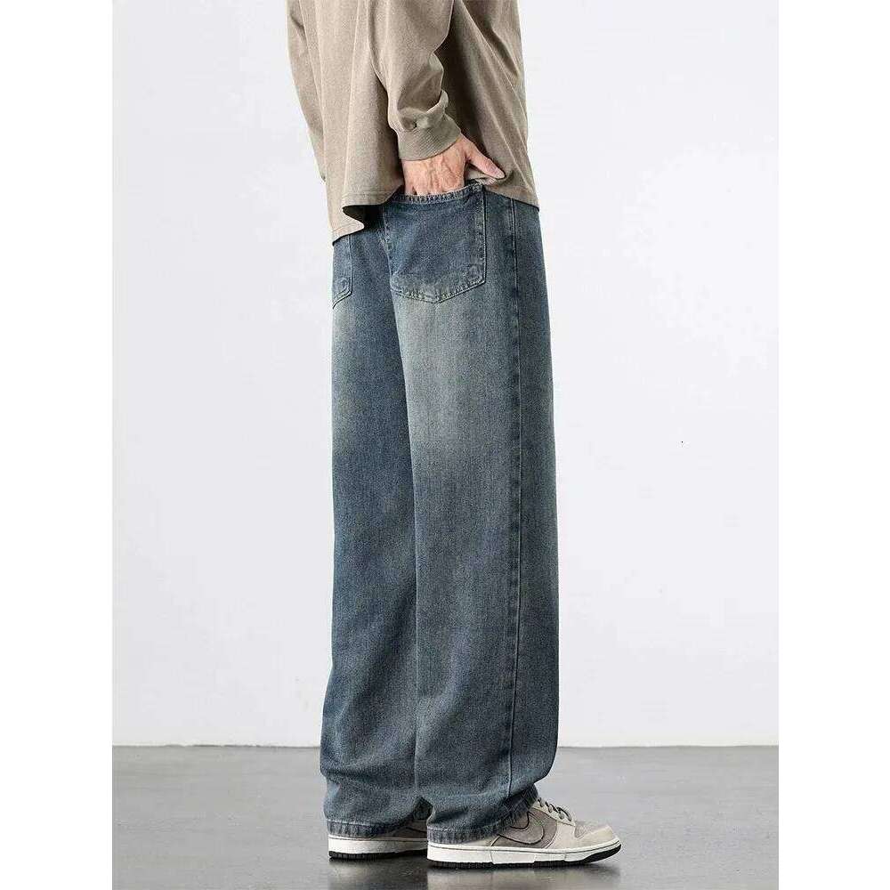 Spring Autumn American Retro Straight Jeans Men Streetwear Korean Fashion Loose Baggy Wide Leg Denim Pants Male Casual Trousers 26Y0312