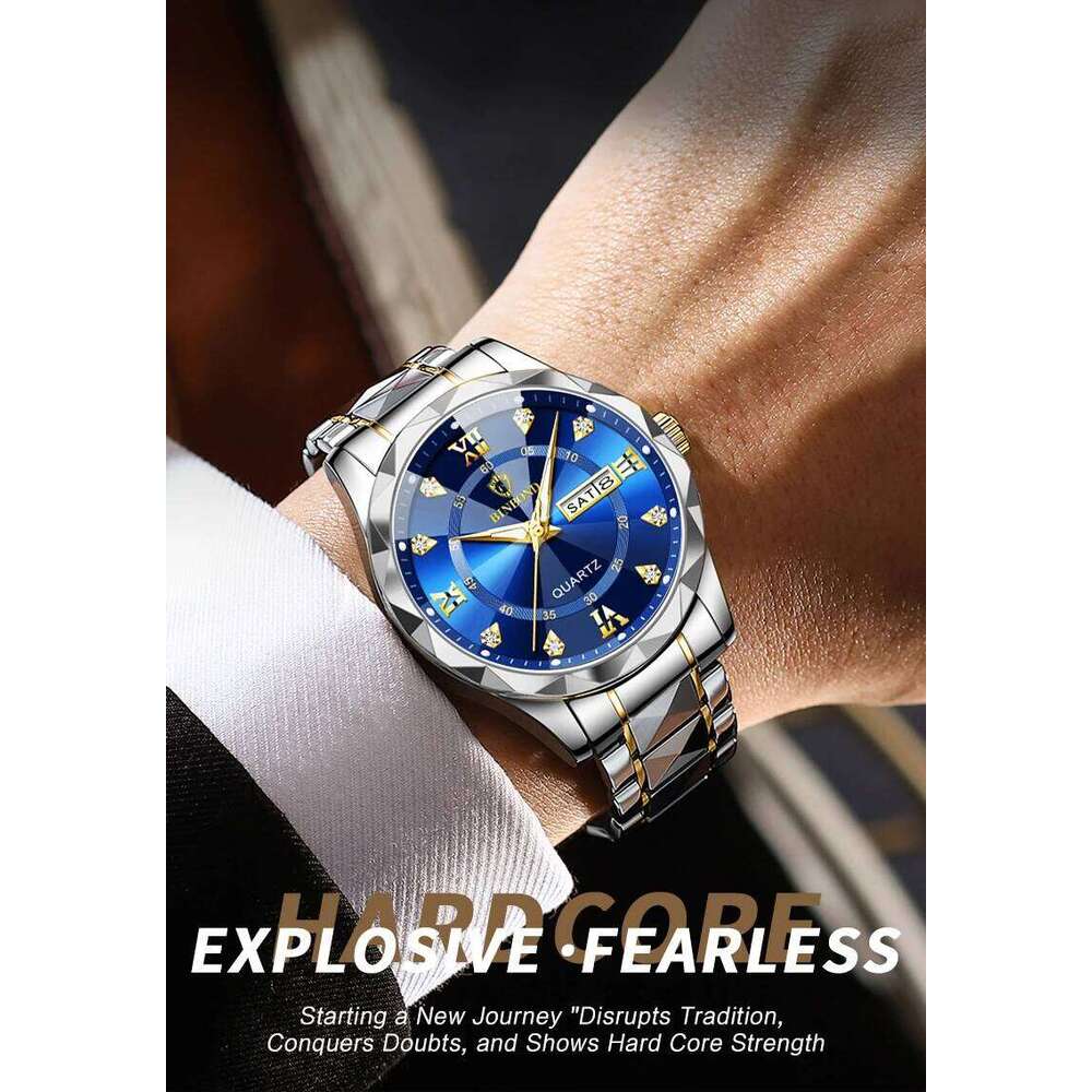 BINBOND Waterproof Stainless Steel Quartz 2024 Top Brand Luxury Night Glow Date Week Men's Watch 2521