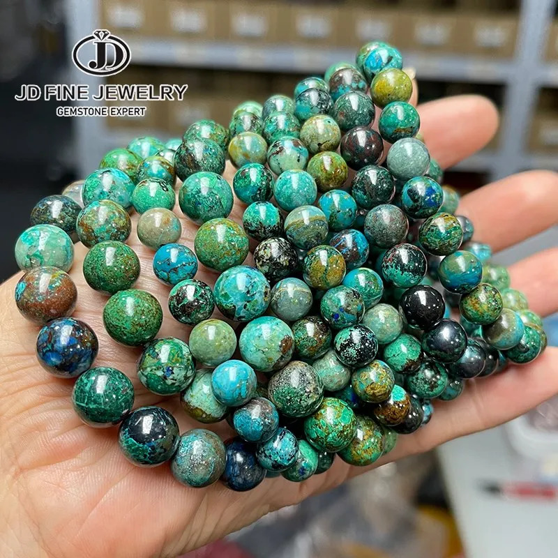 JD 3A Natural Azurite Bead Charm Bracelet Women Men Genuine Blue Malachite Energy Crystal Aura Healing Yoga Elastic Couple Gift 260302