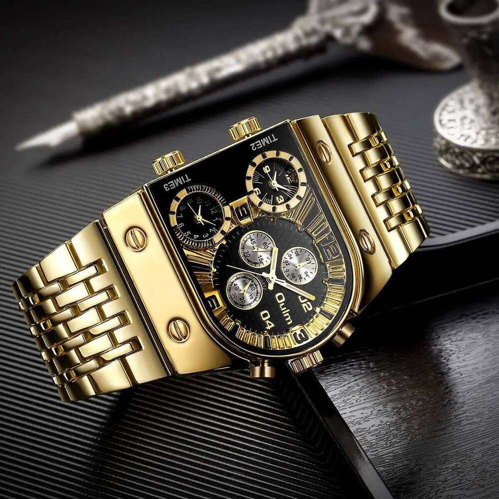 Oulm Fashion Luxury Watch Multi Time Zone Large Dial Luminous Steel Strip Men's Quartz Watches relojes para hombre