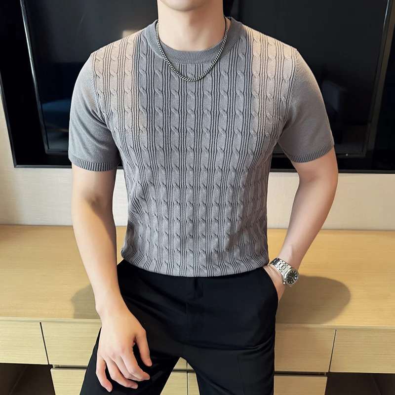 Summer Breathable T-Shirts for Men Korean Clothing O-Neck Short Sleeve Knitted Mens T Shirt Fashion Hollow Tops Tees 4XL 260311