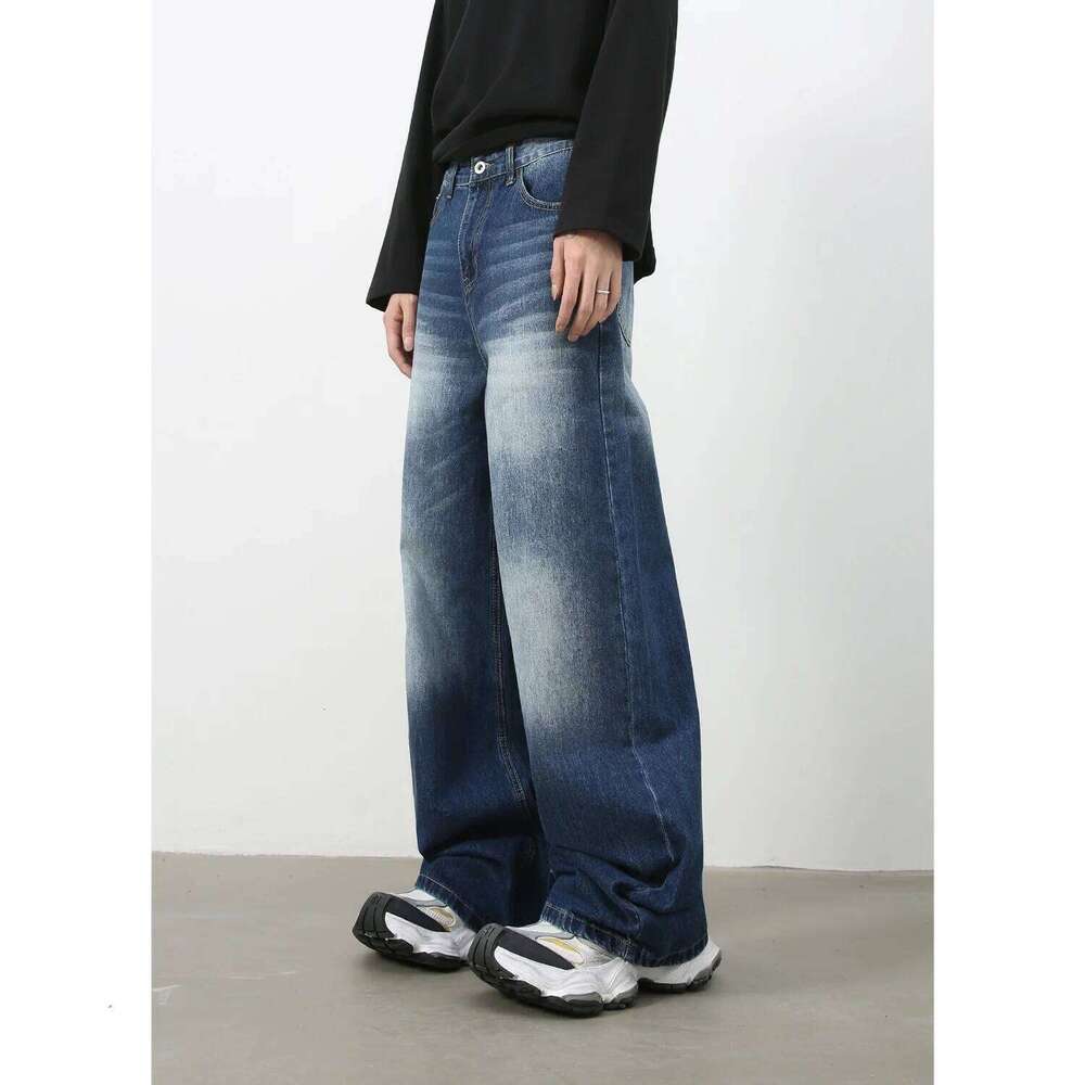 New Men's Baggy Straight Wide Leg Jeans Male Fashion Vintage Wash Casual Denim Pants Youth Popular Brand Streetwear Trousers