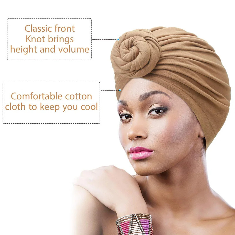 4PCS/LOT Muslim Women Turban Hat Knot Headwrap Ladies Hair Cover Bonnet Beanie African Headscarf Chemo Cap Bandanas 260304