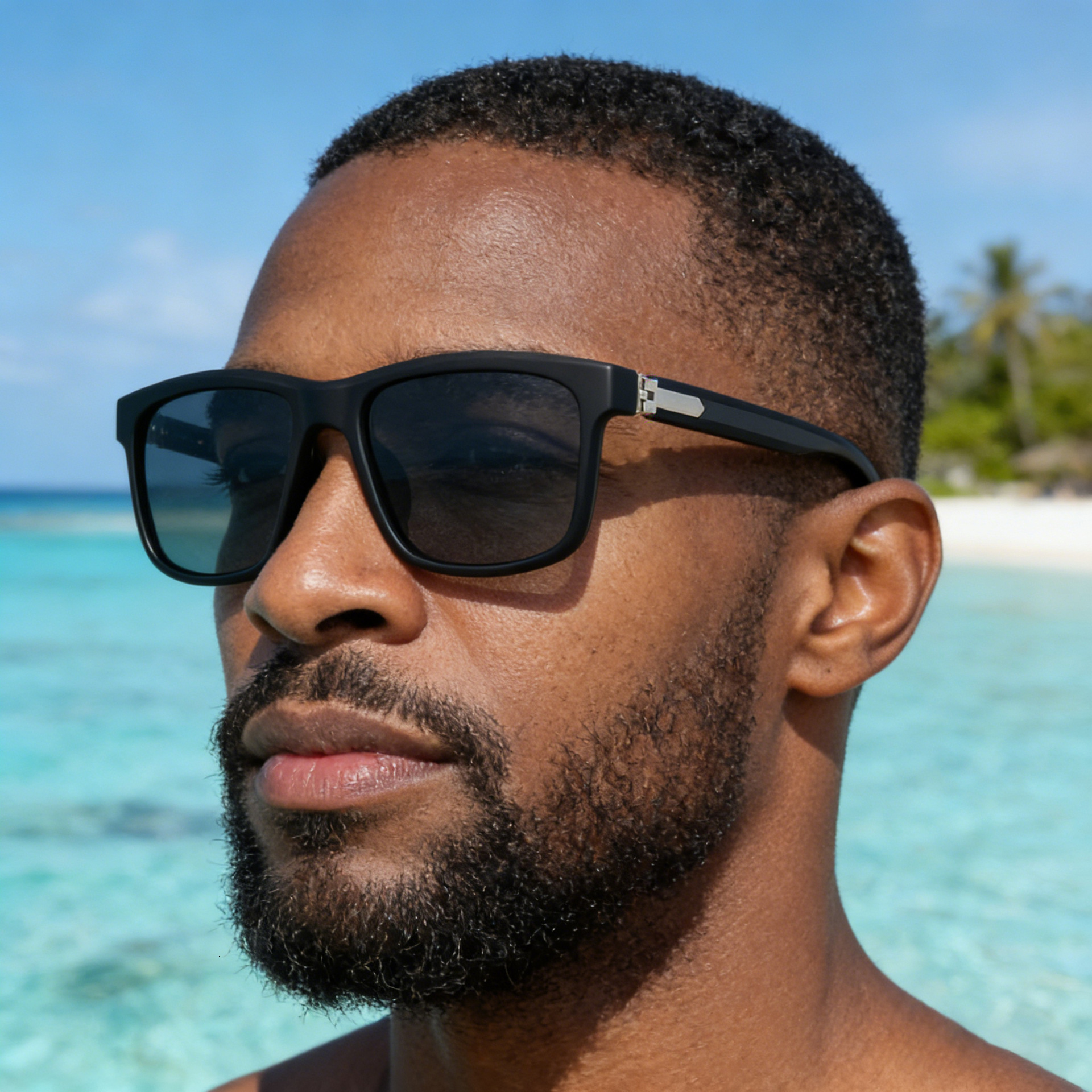 2026 New Fashion Square Frame Polarized Unique PC Temple Outdoor Sun Protection Sunglasses for Men,